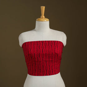 Red Cotton Bengal Kantha Stitch Blouse Piece 