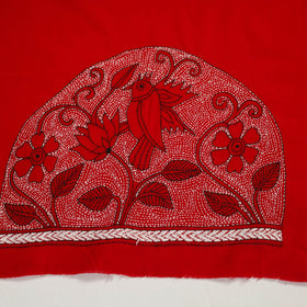 Buy Cotton Red Bengal Kantha Work Blouse Piece