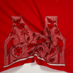 Buy Cotton Red Bengal Kantha Work Blouse Piece
