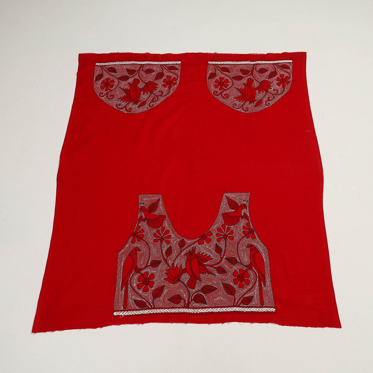 Buy Cotton Red Bengal Kantha Work Blouse Piece
