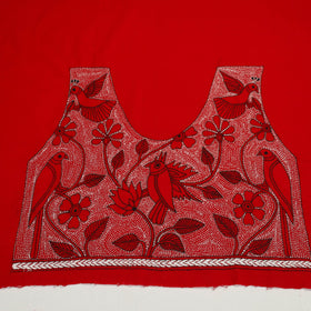 Buy Cotton Red Bengal Kantha Work Blouse Piece