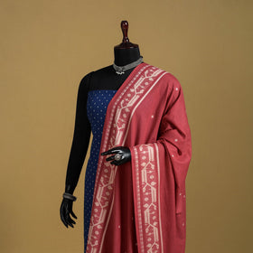 Red - cotton buti jacquard dupatta with thread border 01