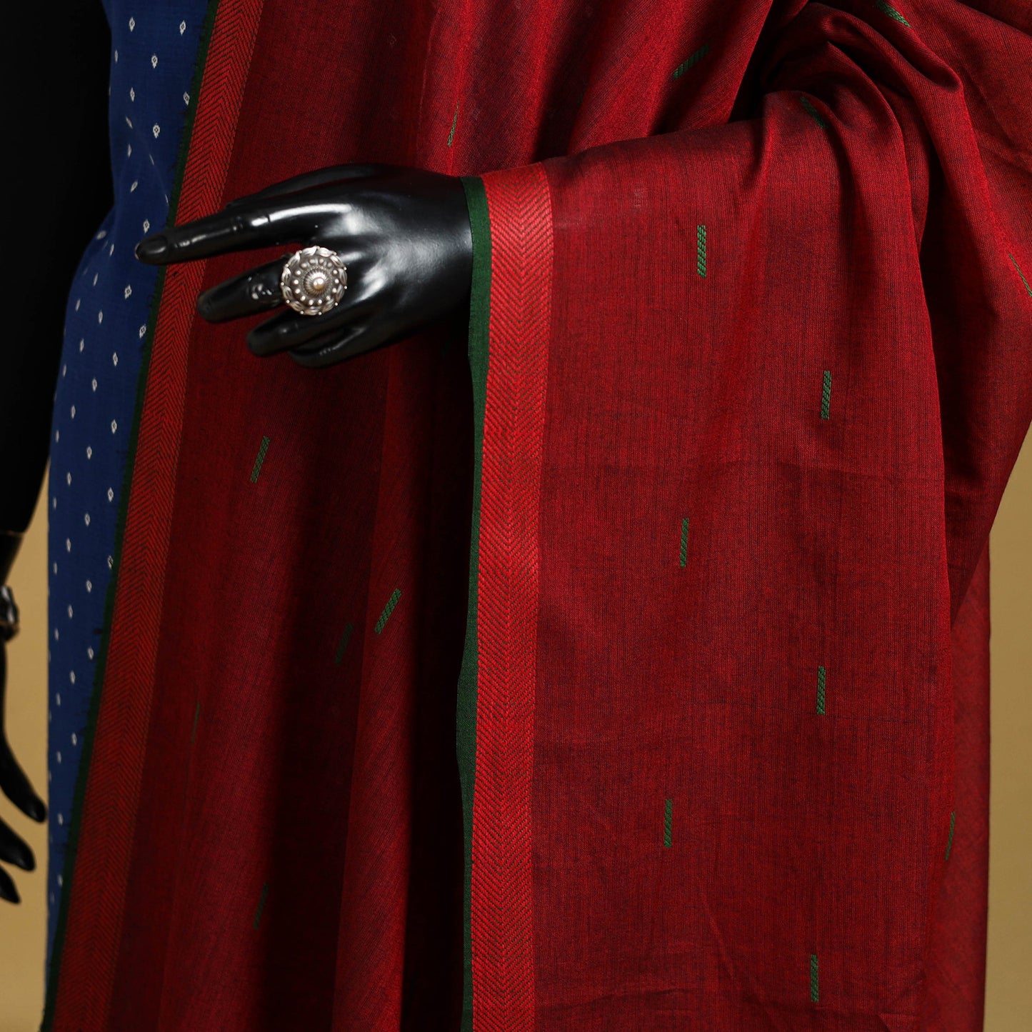 Red - cotton buti jacquard dupatta with thread border 14