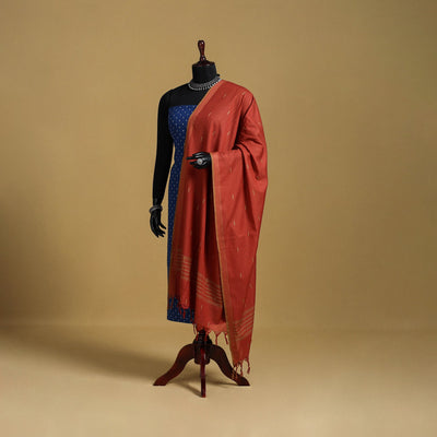 Red - cotton buti jacquard dupatta with thread border 28