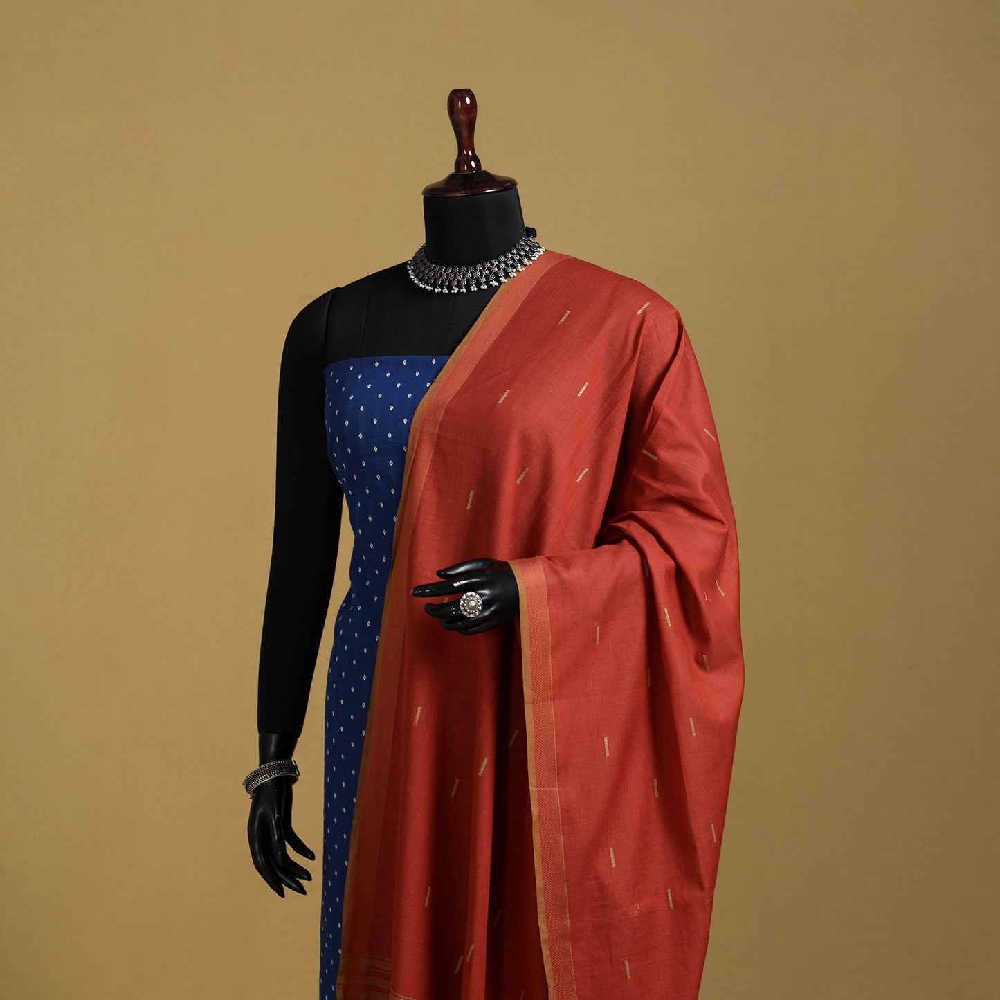 Red - cotton buti jacquard dupatta with thread border 28