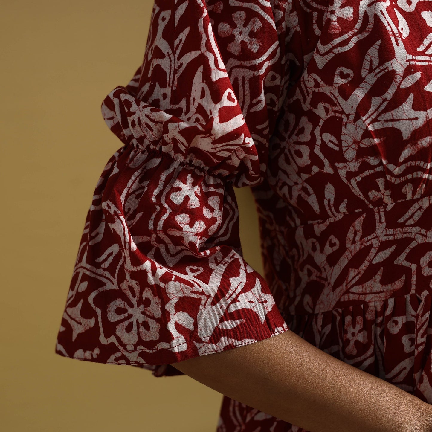 Red Cotton Button Down Hand Batik Print Dress