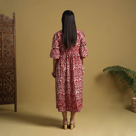 Red Cotton Button Down Hand Batik Print Dress