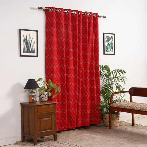 Red - cotton door pochampally ikat curtain (7 x 3 feet)