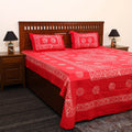 Red - cotton double hand batik bed sheet set 01