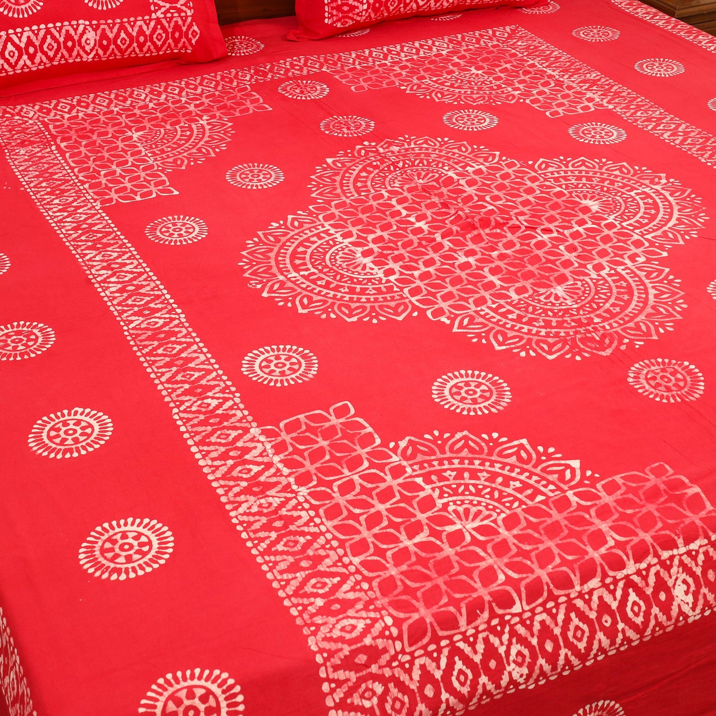 Red - cotton double hand batik bed sheet set 01