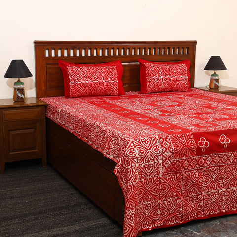 Buy Red Cotton Double Hand Batik Print Bed Sheet Set