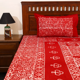 Buy Red Cotton Double Hand Batik Print Bed Sheet Set