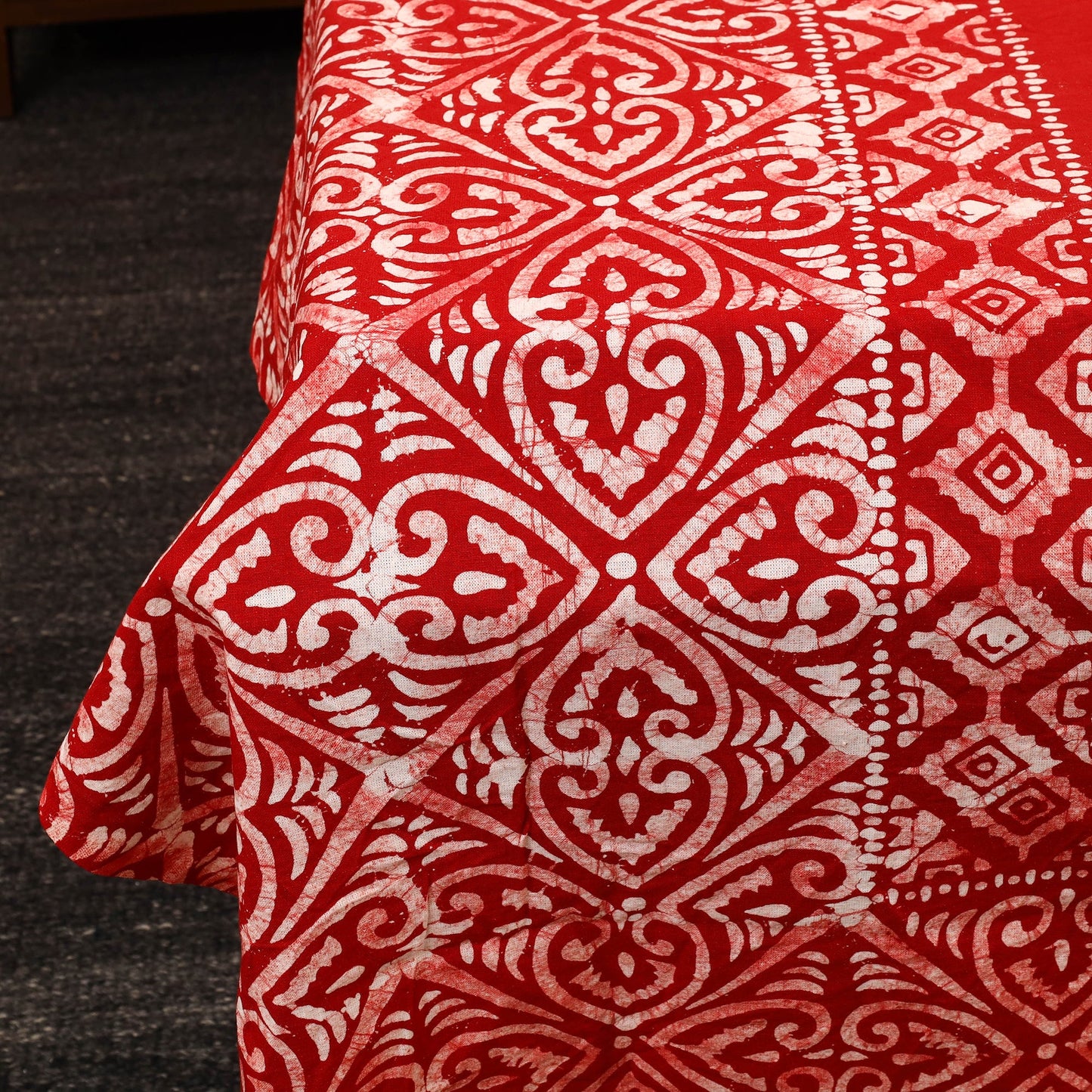 Buy Red Cotton Double Hand Batik Print Bed Sheet Set