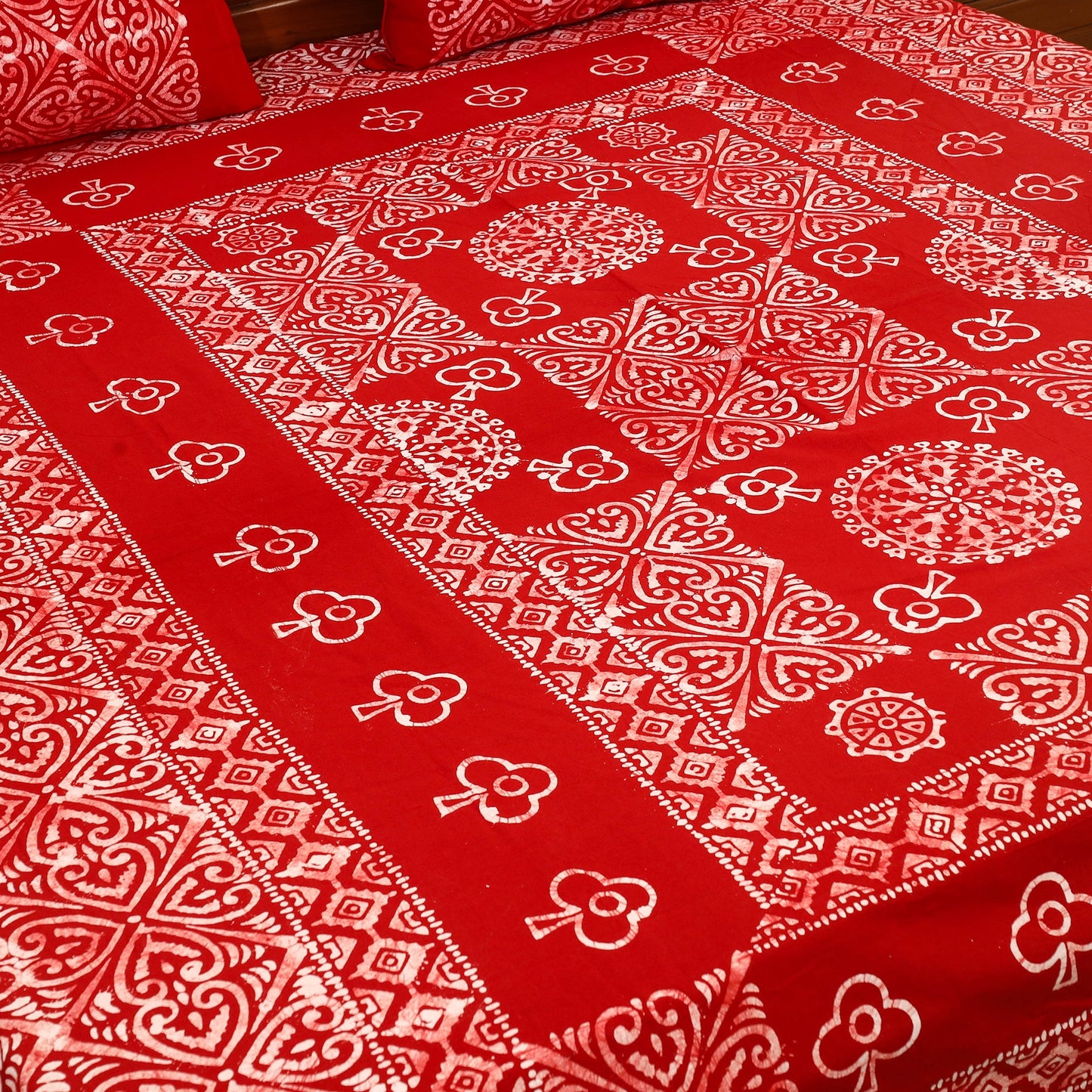 Buy Red Cotton Double Hand Batik Print Bed Sheet Set