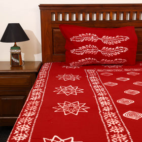 Buy Red Cotton Double Hand Batik Print Bed Sheet Set