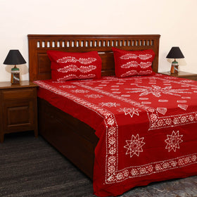 Buy Red Cotton Double Hand Batik Print Bed Sheet Set