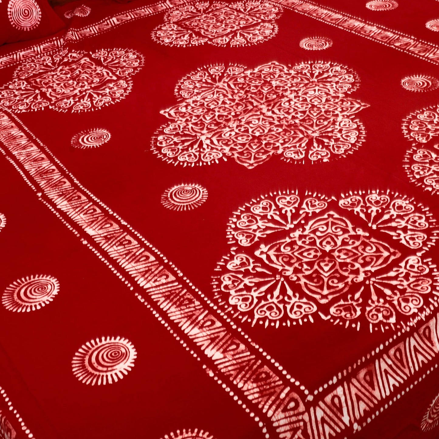 Red - cotton double hand batik bed sheet set 37