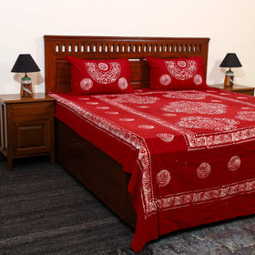 Red - cotton double hand batik bed sheet set 37