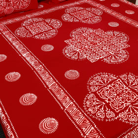 Red - cotton double hand batik bed sheet set 40
