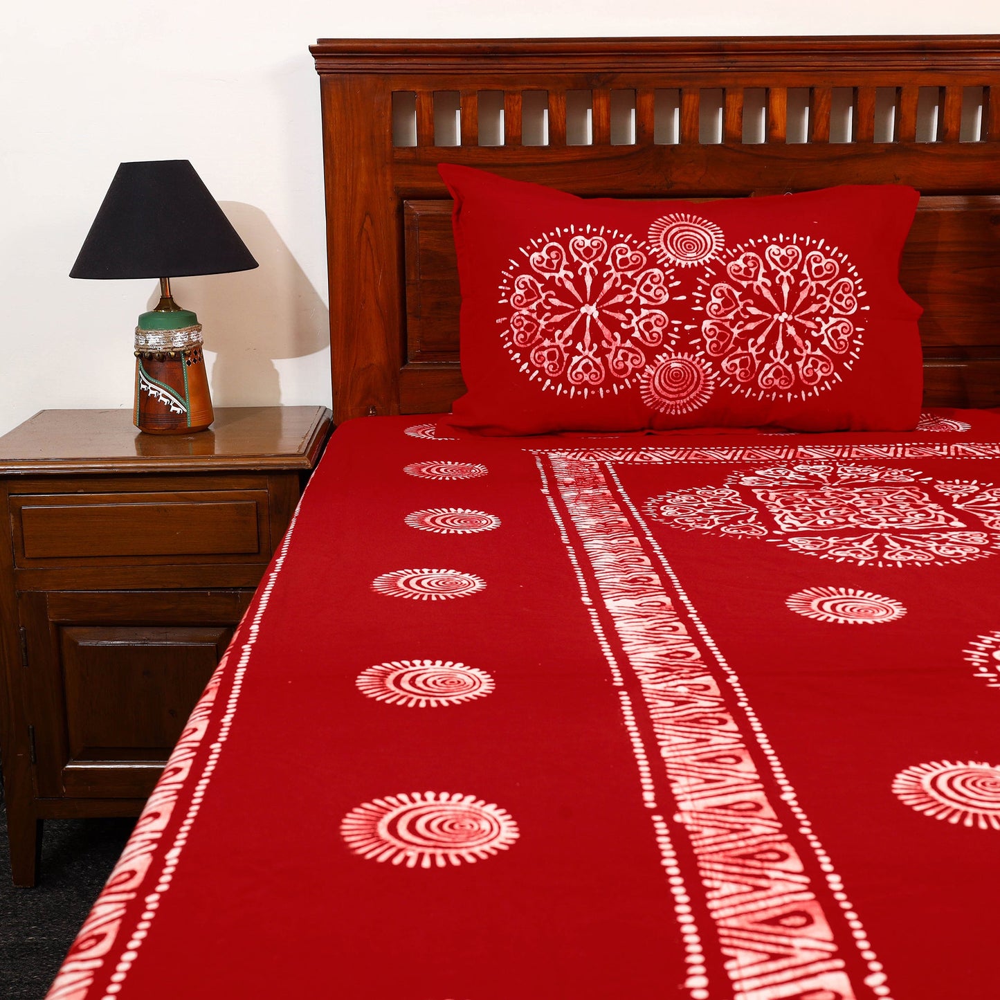 Red - cotton double hand batik bed sheet set 40