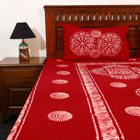 Red - cotton double hand batik bed sheet set 40