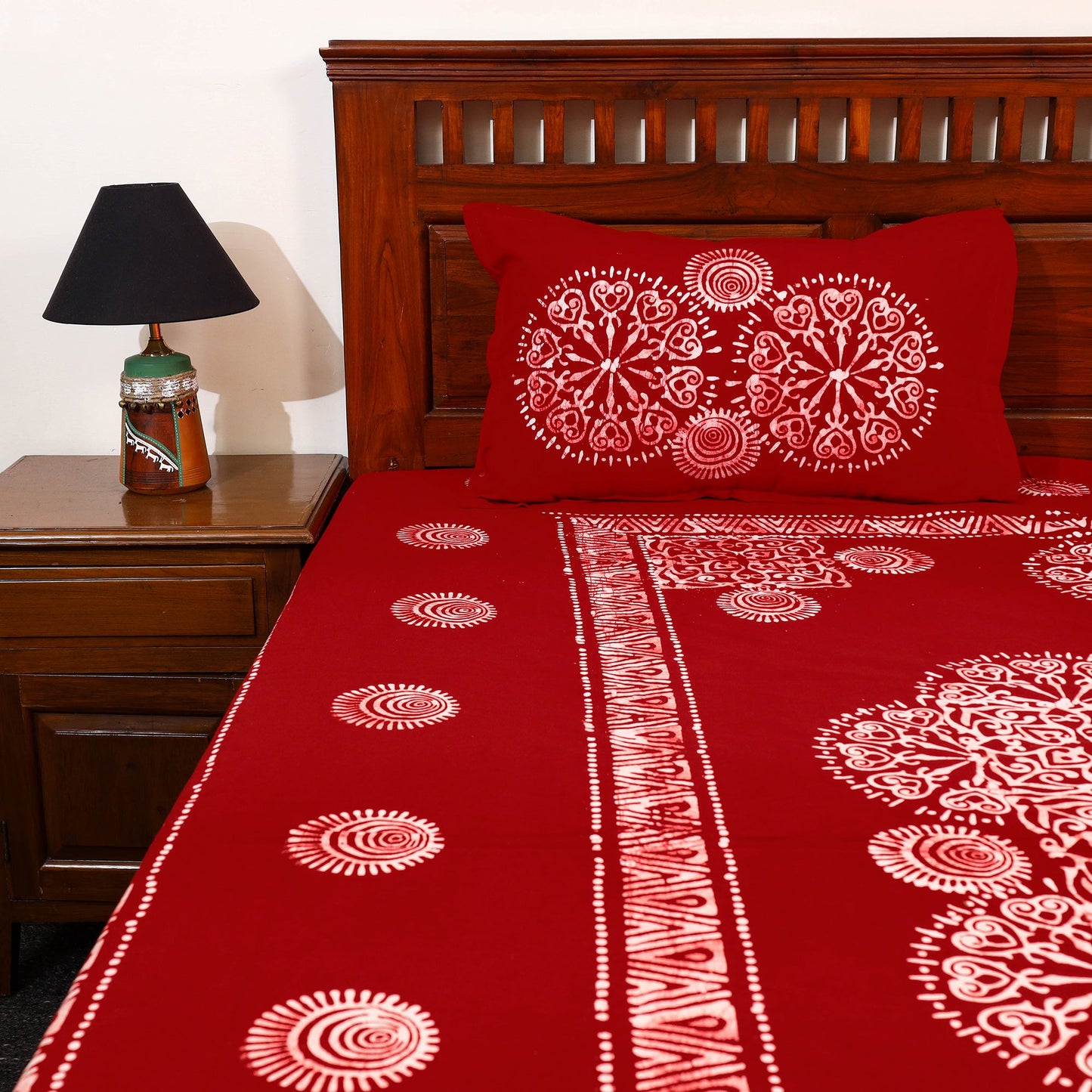 Red - cotton double hand batik bed sheet set 41