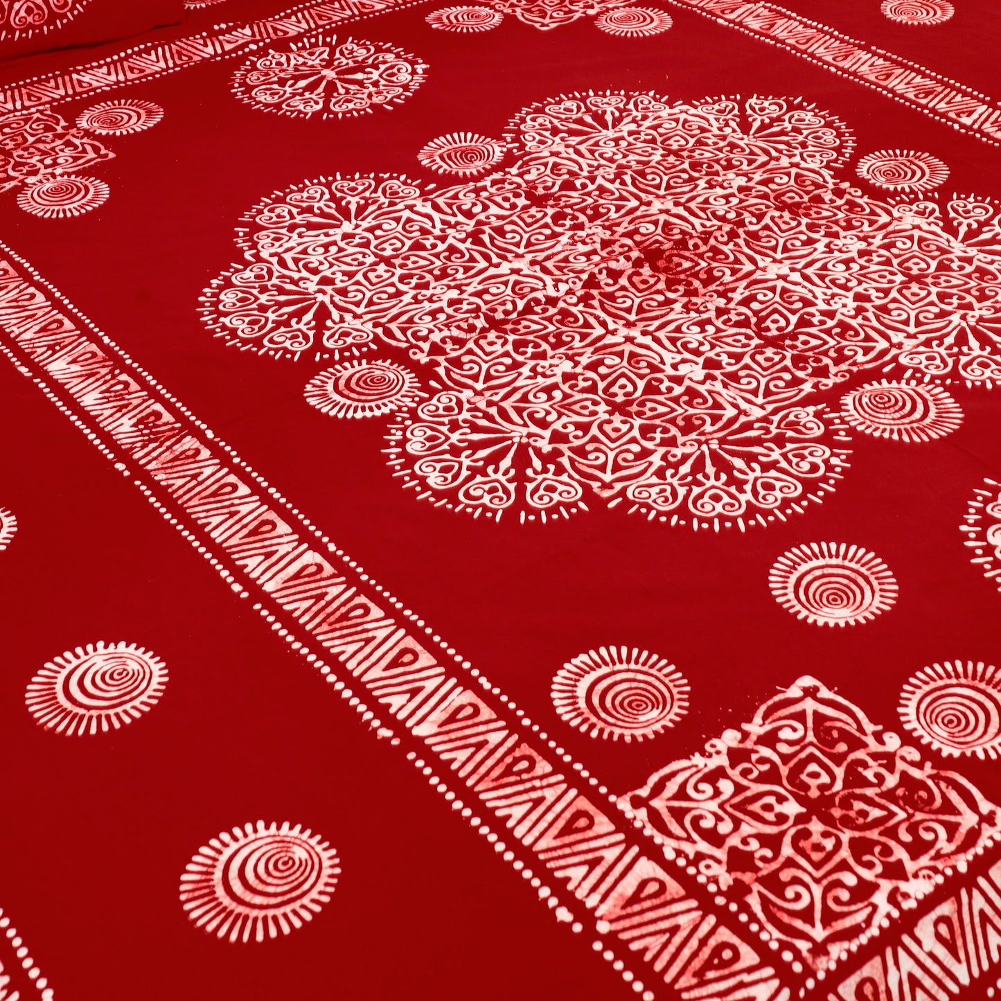 Red - cotton double hand batik bed sheet set 41