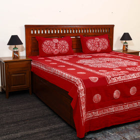 Red - cotton double hand batik bed sheet set 41