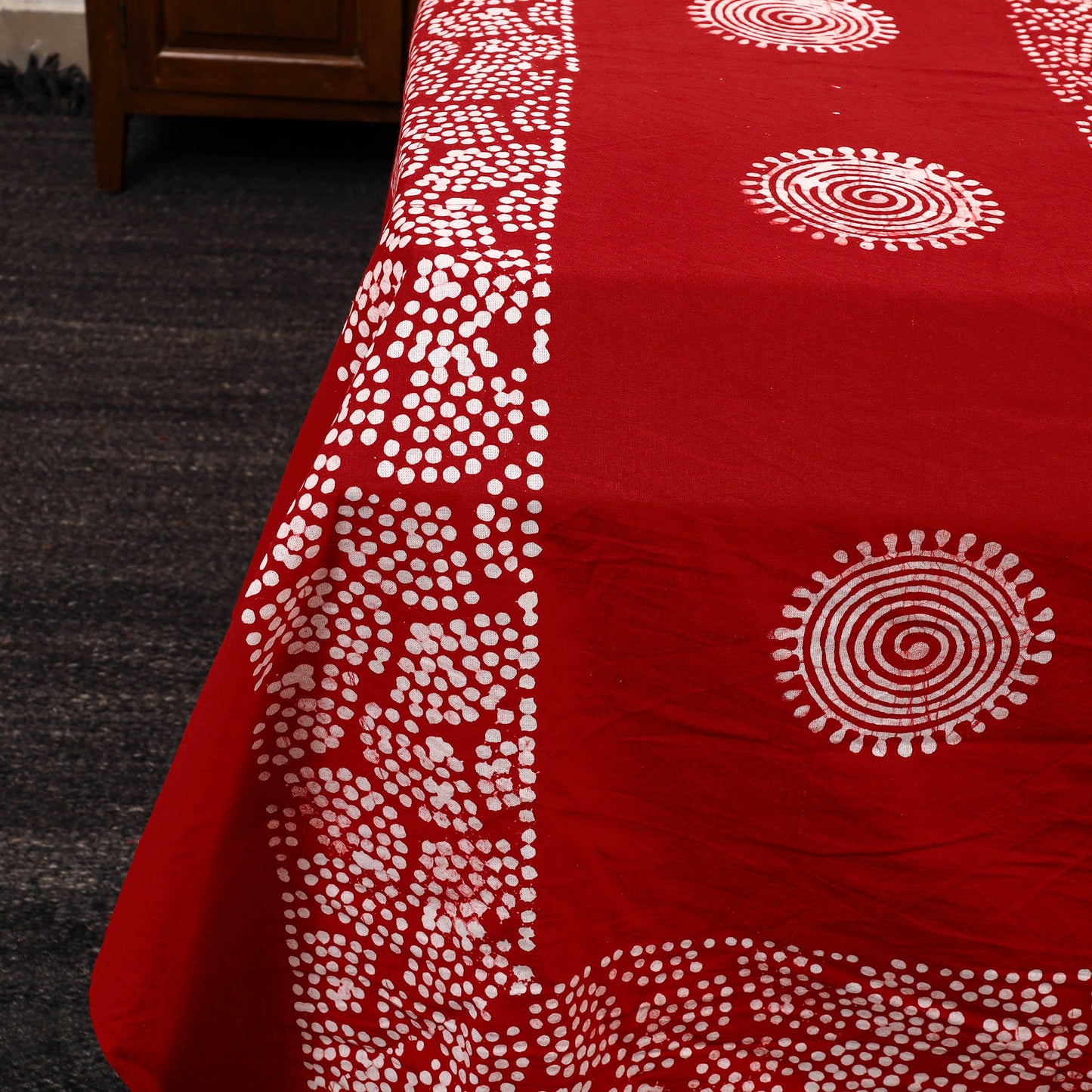 Red - Cotton Double Hand Batik Print Bed Sheet Set 42
