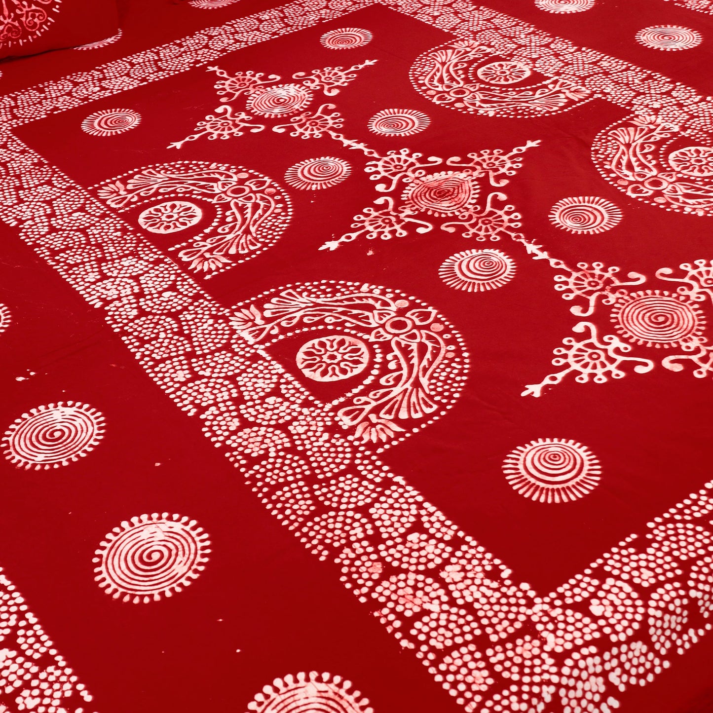Red - Cotton Double Hand Batik Print Bed Sheet Set 42