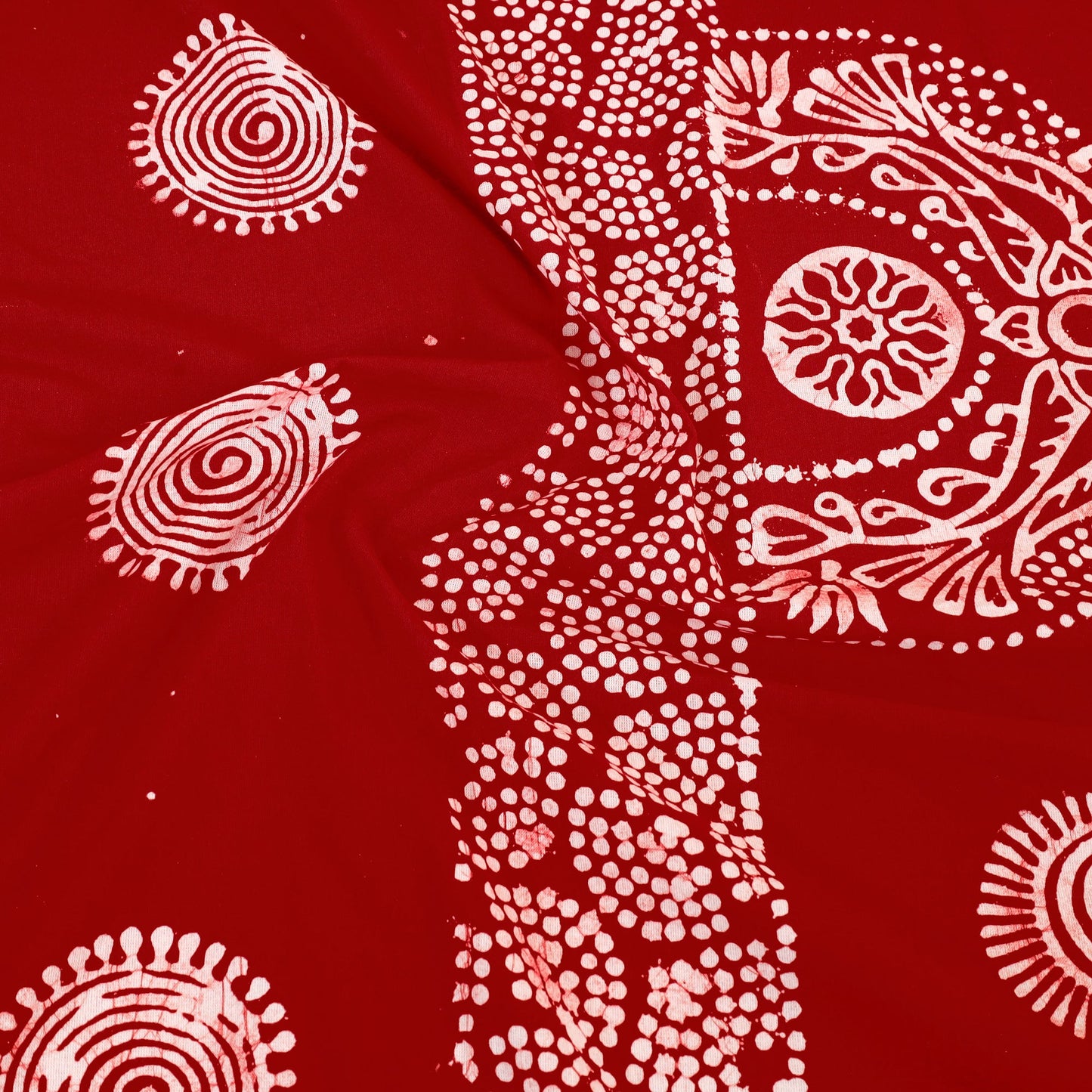 Red - Cotton Double Hand Batik Print Bed Sheet Set 42