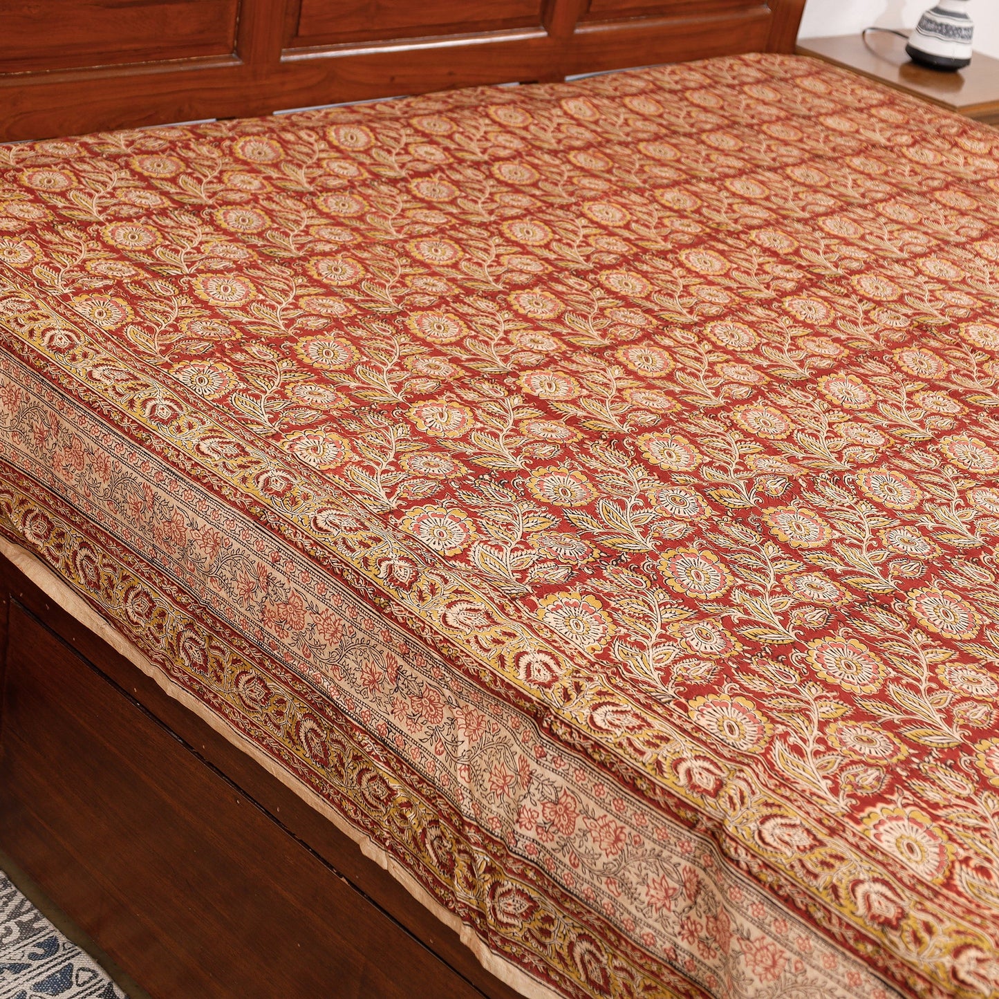 Buy Pedana Kalamkari Block Printing Cotton Double Bed Cover Online at iTokri.com