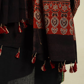 Buy Red Block Print Cotton Ajrakh Dupatta With Tassels