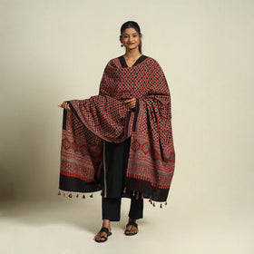 Buy Multicolor Block Print Cotton Ajrakh Dupatta With Tassels