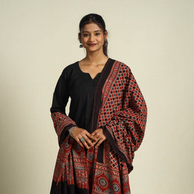 Buy Multicolor Block Print Cotton Ajrakh Dupatta With Tassels