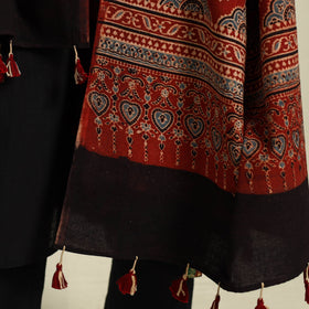 Buy Multicolor Block Print Cotton Ajrakh Dupatta With Tassels