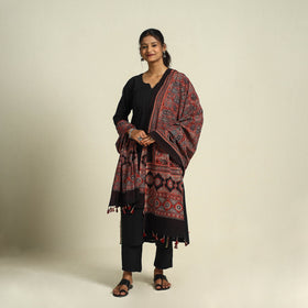 Block Print Cotton Ajrakh Dupatta With Tassels