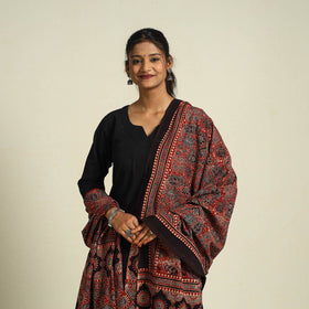 Block Print Cotton Ajrakh Dupatta With Tassels