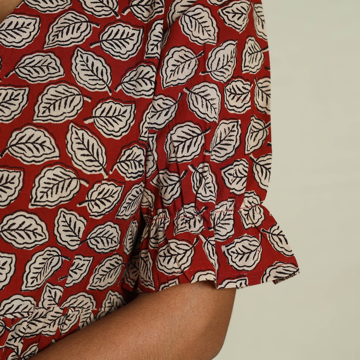 Buy Red Block Print Cotton Flared Bagru Dress