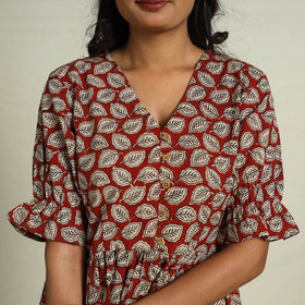 Buy Red Block Print Cotton Flared Bagru Dress