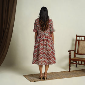 Buy Red Block Print Cotton Flared Bagru Dress