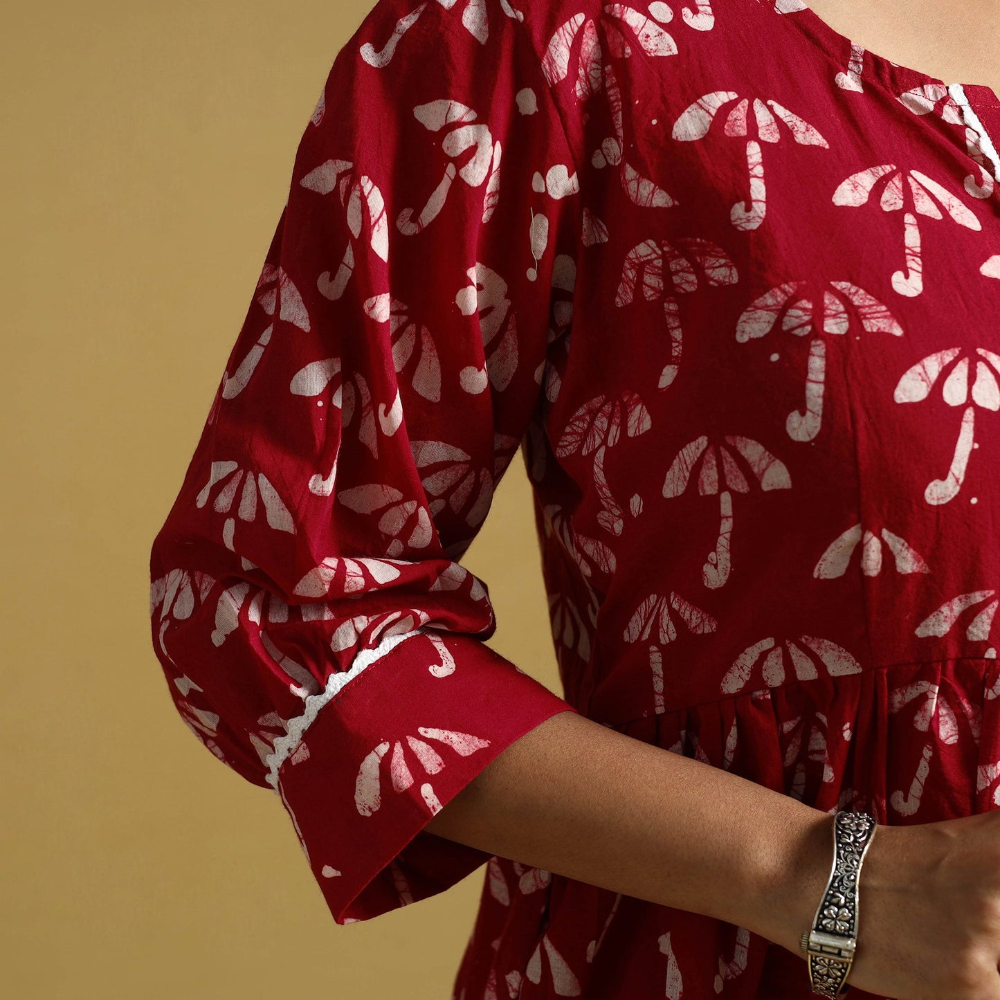 Red Cotton Flared Hand Batik Print Dress