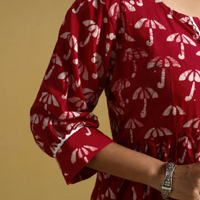 Red Cotton Flared Hand Batik Print Dress