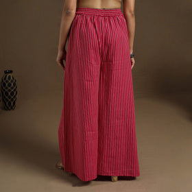  Cotton Red Flared Jacquard Palazzo