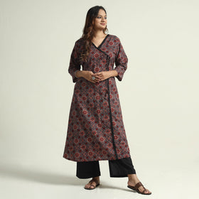 Buy Block Print Cotton Flared Ajrakh Kurta with Palazzo Set