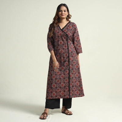Buy Block Print Cotton Flared Ajrakh Kurta with Palazzo Set