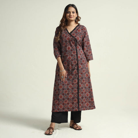 Buy Block Print Cotton Flared Ajrakh Kurta with Palazzo Set