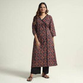 Buy Block Print Cotton Flared Ajrakh Kurta with Palazzo Set