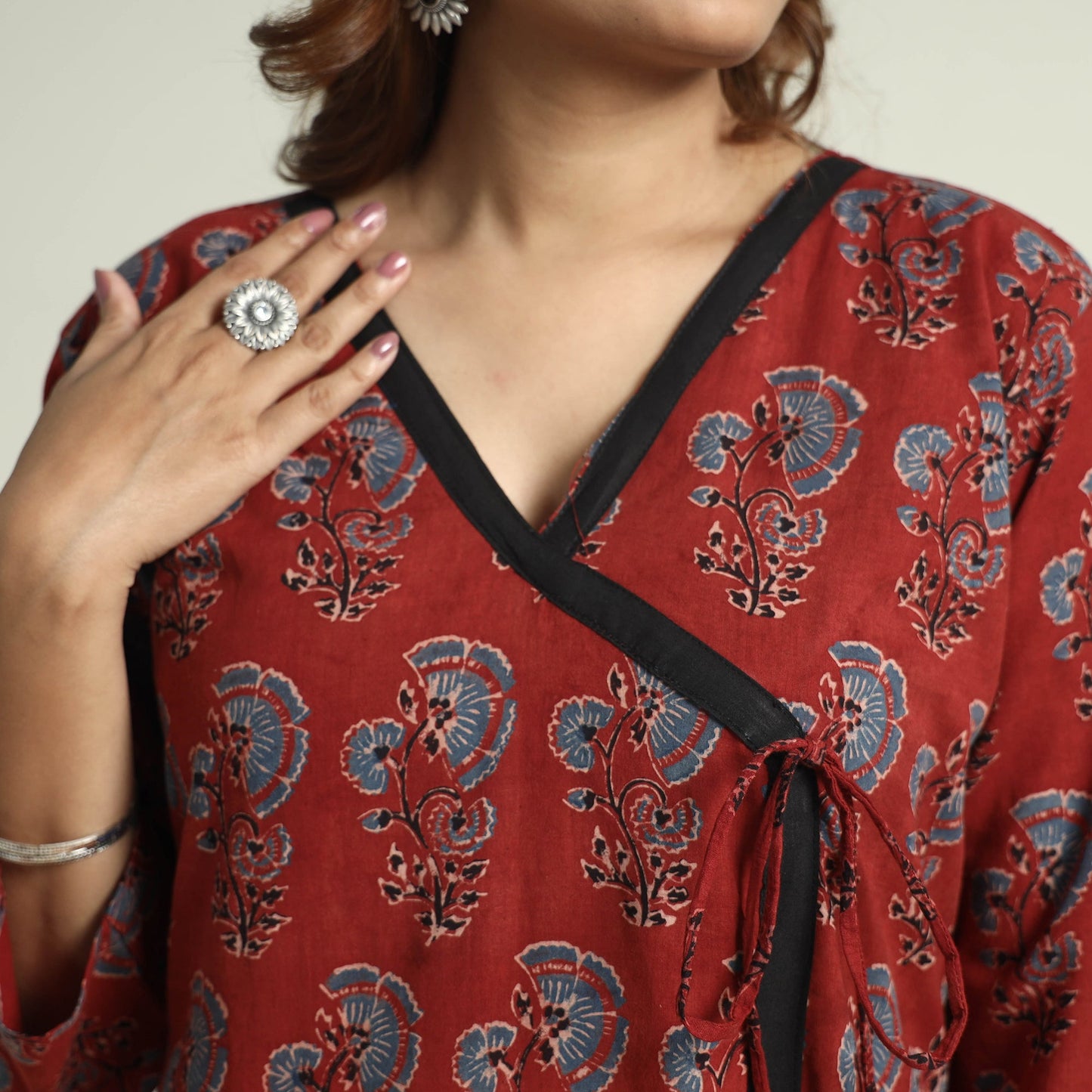 Buy Block Print Cotton Flared Ajrakh Kurta with Palazzo Set