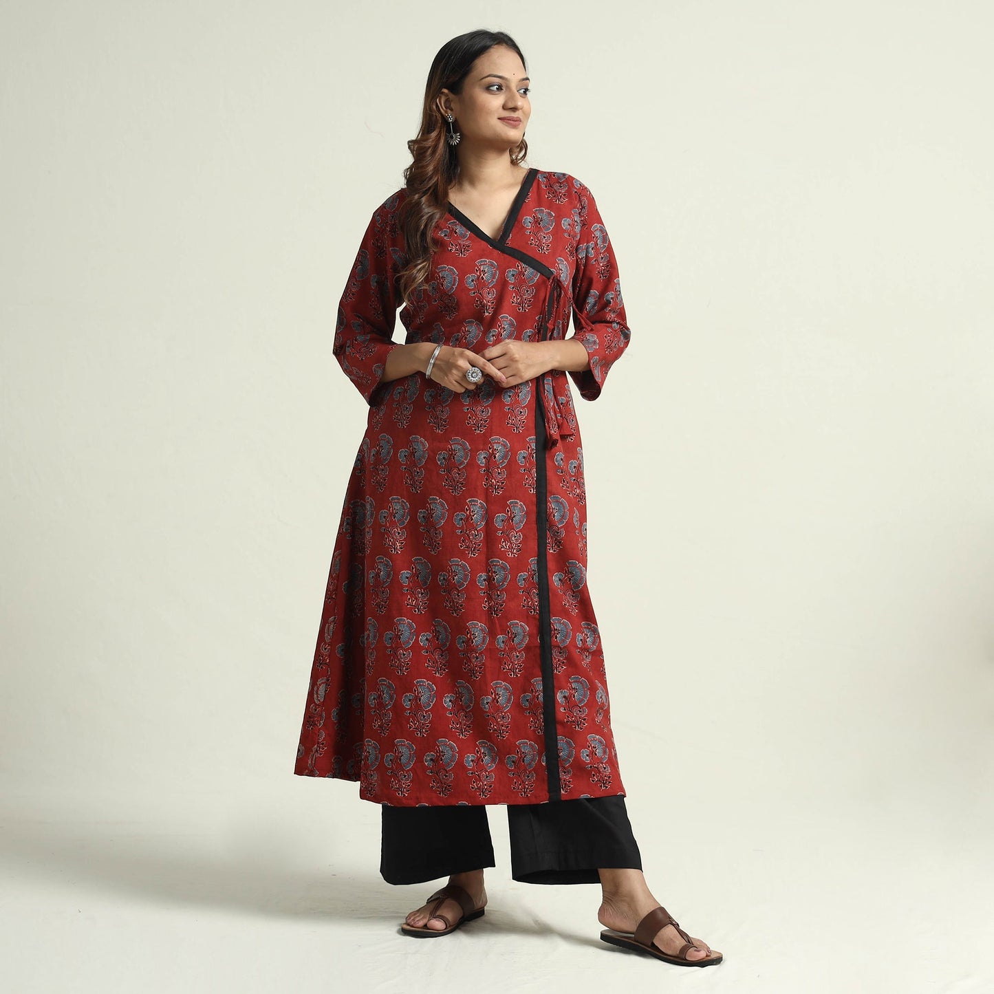 Buy Block Print Cotton Flared Ajrakh Kurta with Palazzo Set